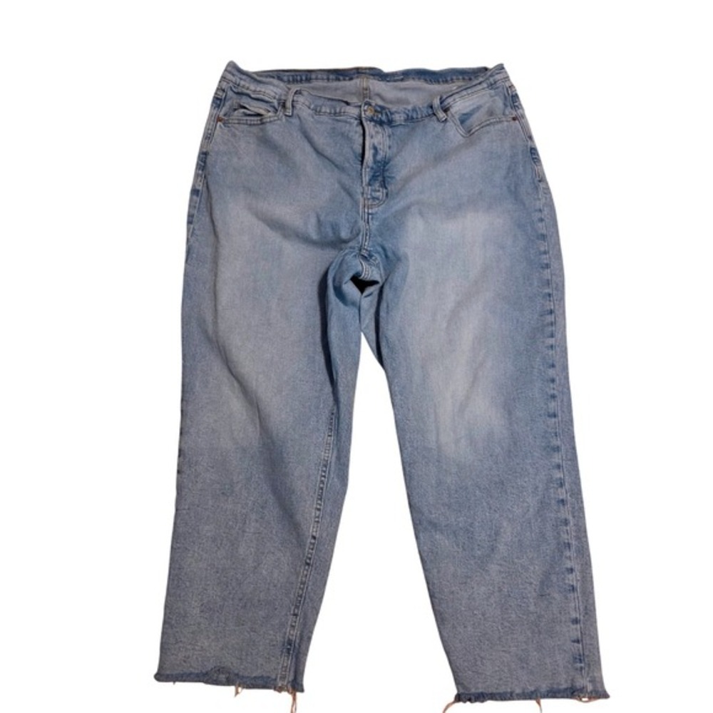 Old Navy Sky-Hi Straight Jeans Extra High Rise Light Wash Raw Hem Womens 22